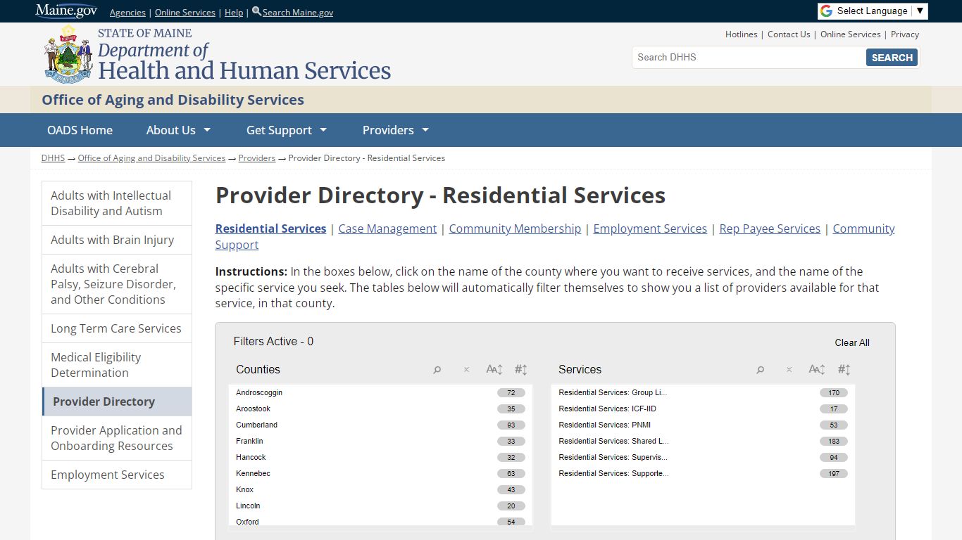 Provider Directory - Residential Services - Maine DHHS